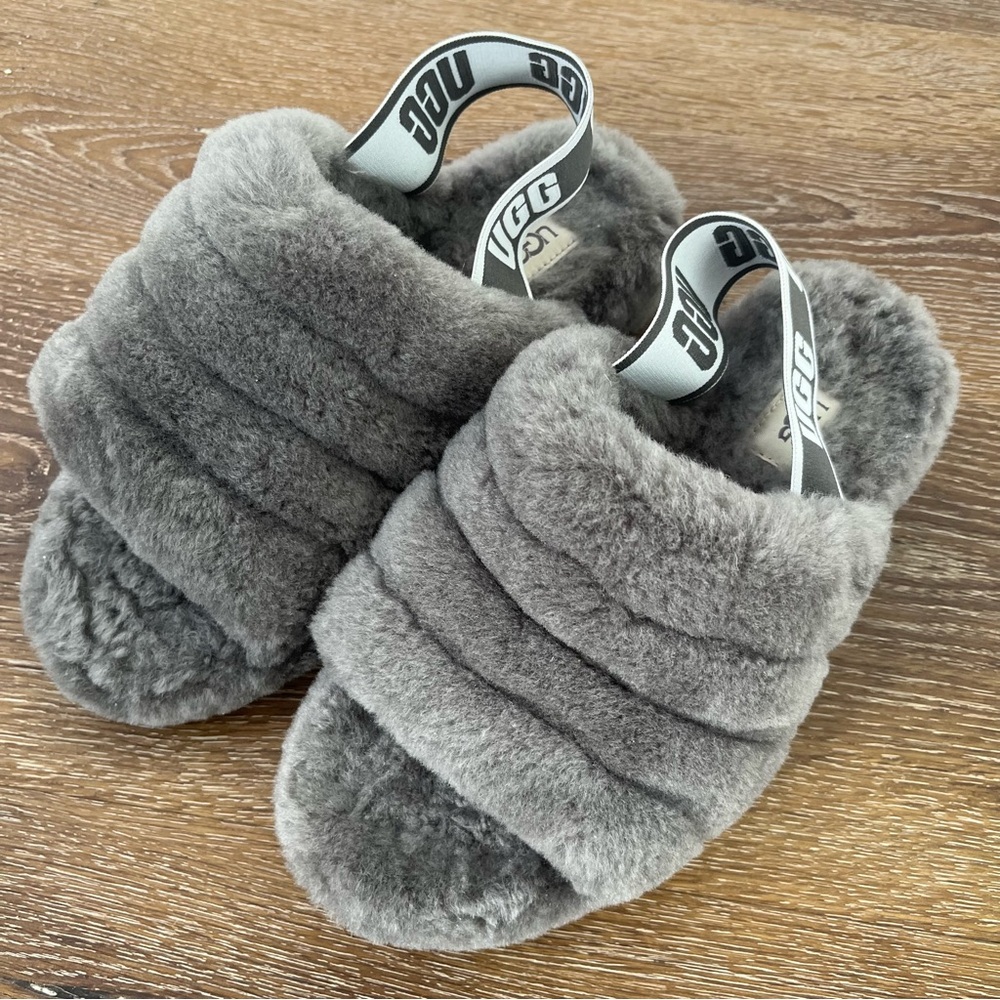 UGG Fluff Yeah Slide Sandals in Charcoal Grey